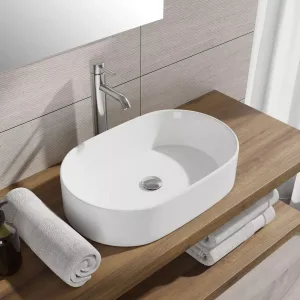 Lavabo d'appoggio a bacinella 55x34 cm bianco lucido